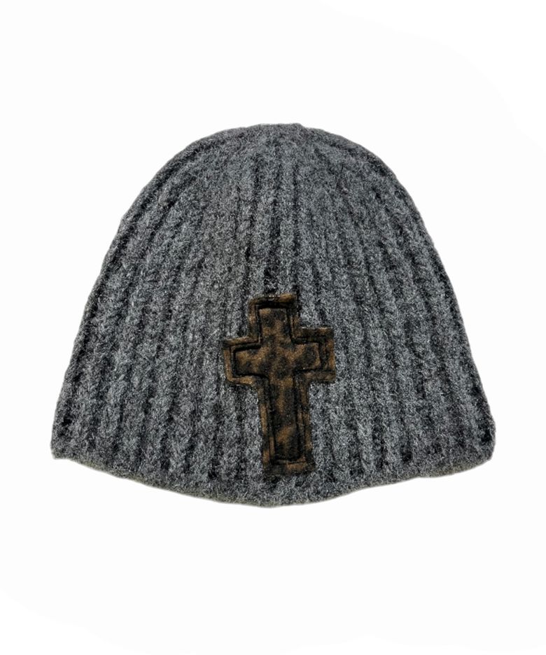 Bold Cross Two Tone Beanie ((gray))