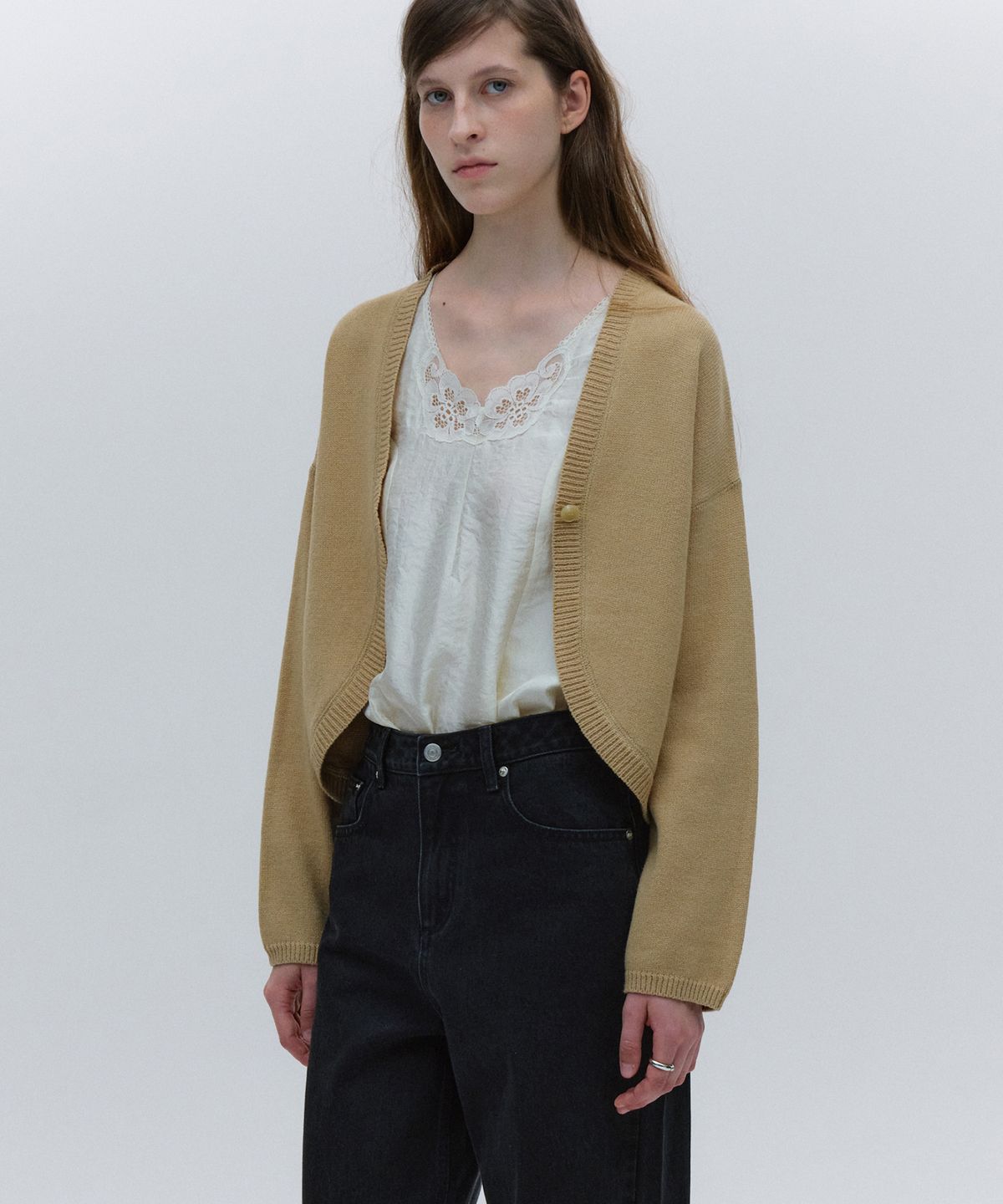 솔티페블(SALTY PEBBLE) KNIT BOLERO CARDIGAN [BEIGE]