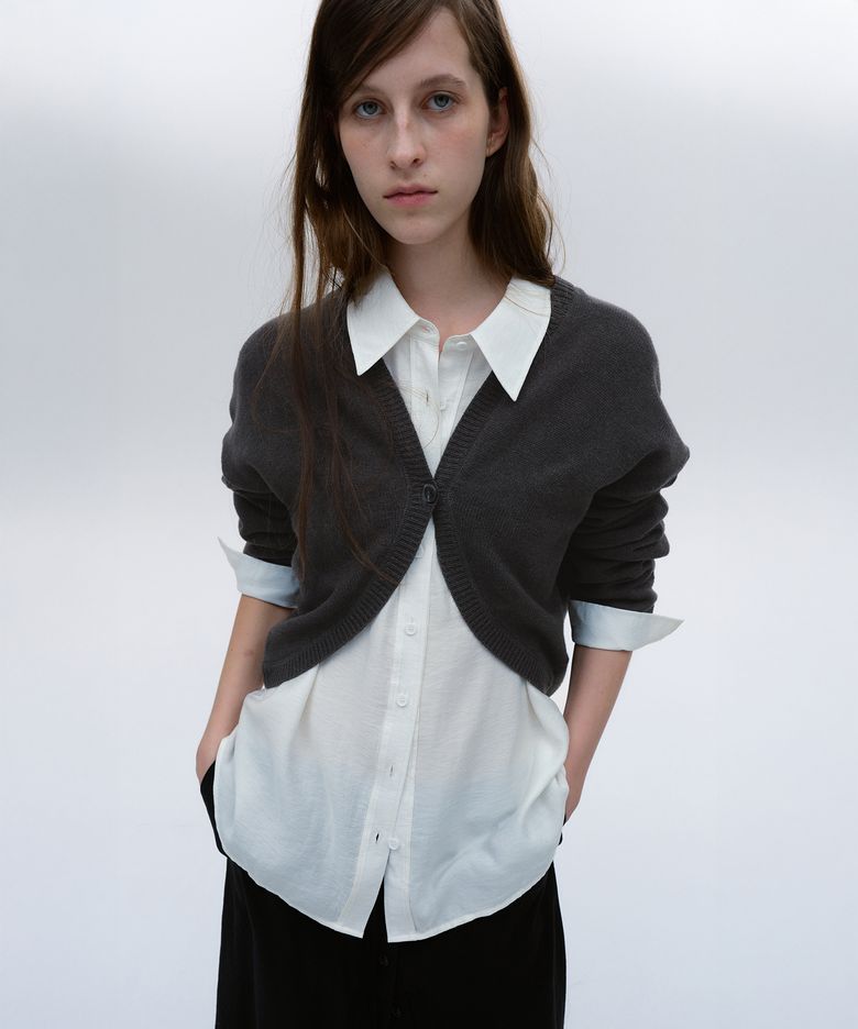 KNIT BOLERO CARDIGAN [CHARCOAL]