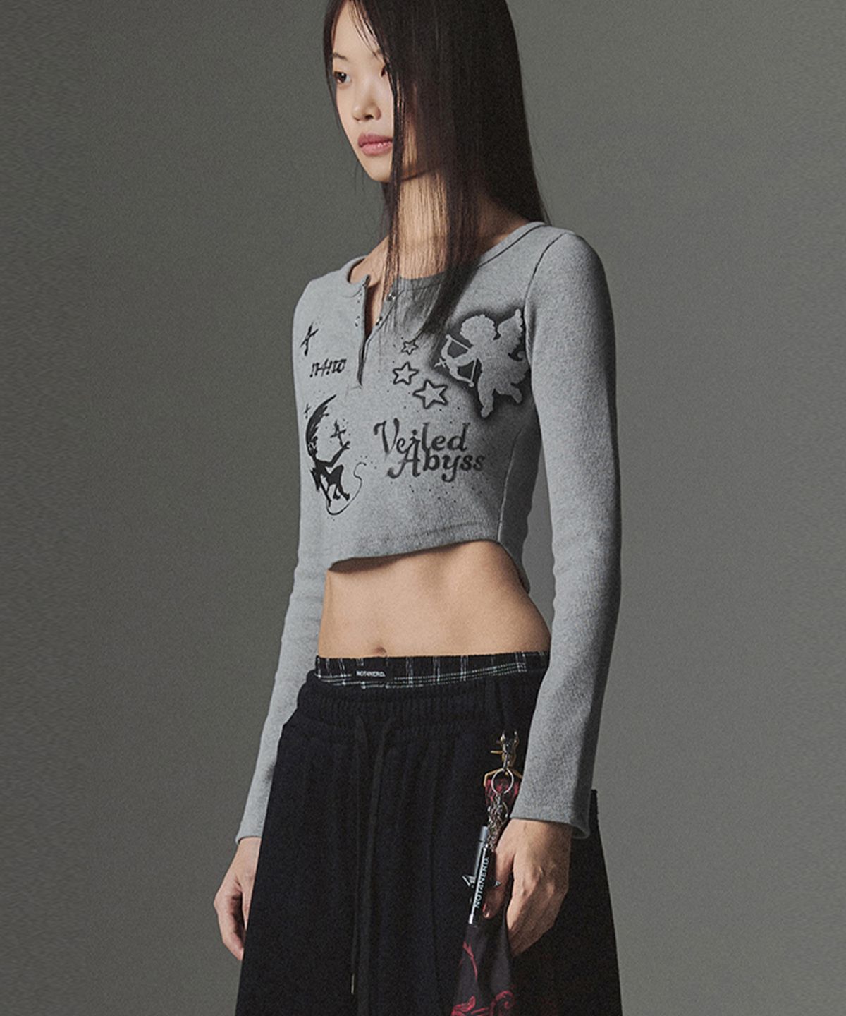 낫포너드(NOT4NERD) W 2 Angel Hotfix Henley Neck Long Sleeve - Grey