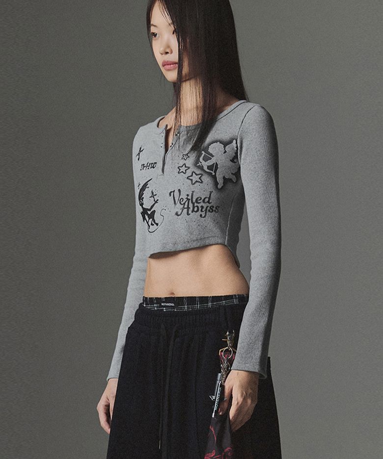 W 2 Angel Hotfix Henley Neck Long Sleeve - Grey
