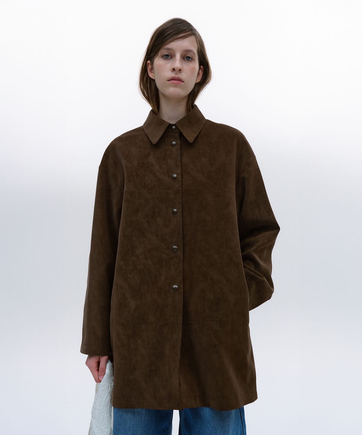 솔티페블(SALTY PEBBLE) FAUX LEATHER HALF COAT [BROWN]