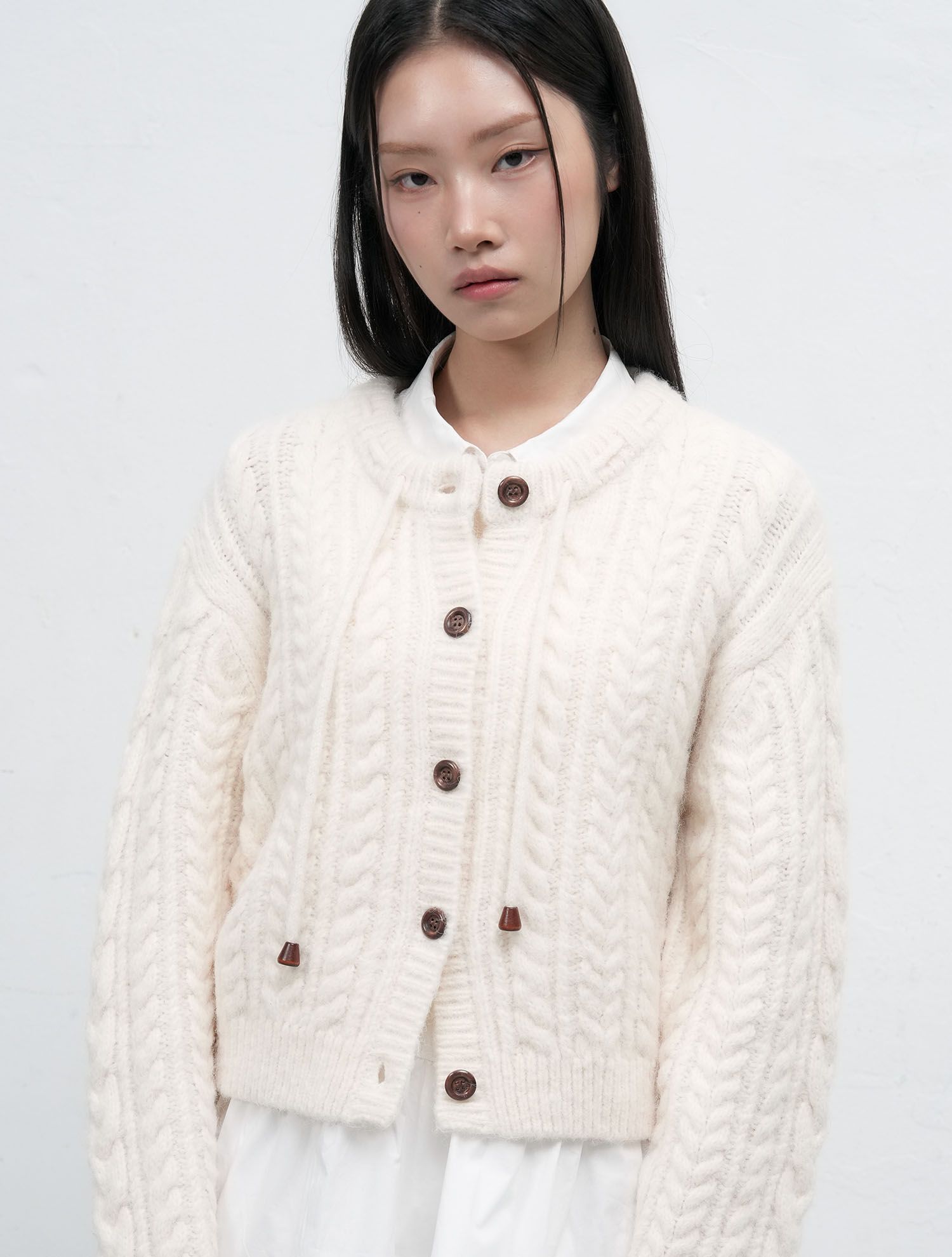メゾンドルチェ　wavy cardigan/ivory MUSINSA公式 | GENERAL IDEA Balloon Hairy Cable Cardigan [IVORY