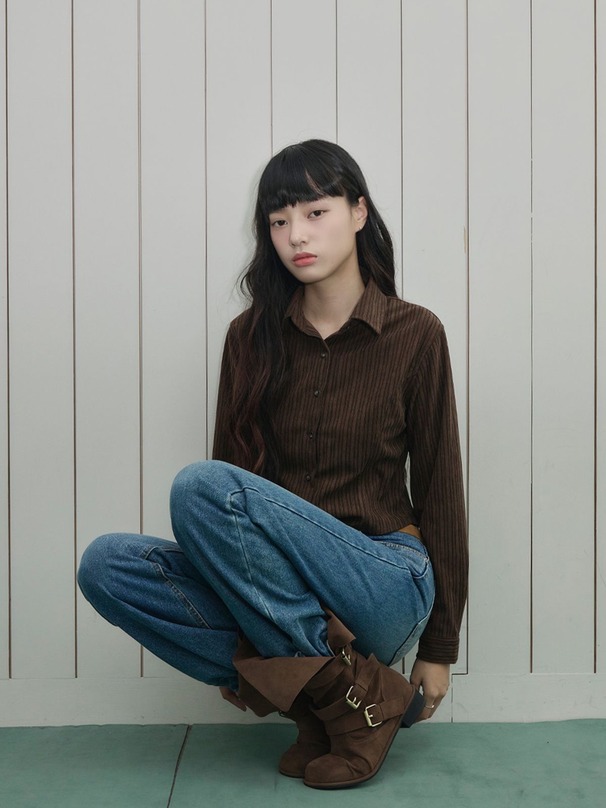 뽐므(POMME) 코듀로이 크롭셔츠(브라운)