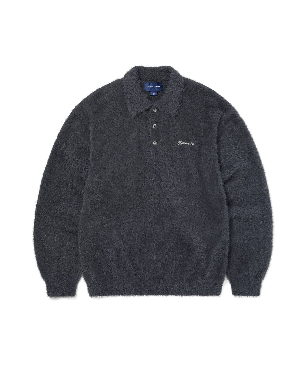 디스이즈네버댓(THISISNEVERTHAT) SCT-Logo Shaggy Knit Polo Charcoal