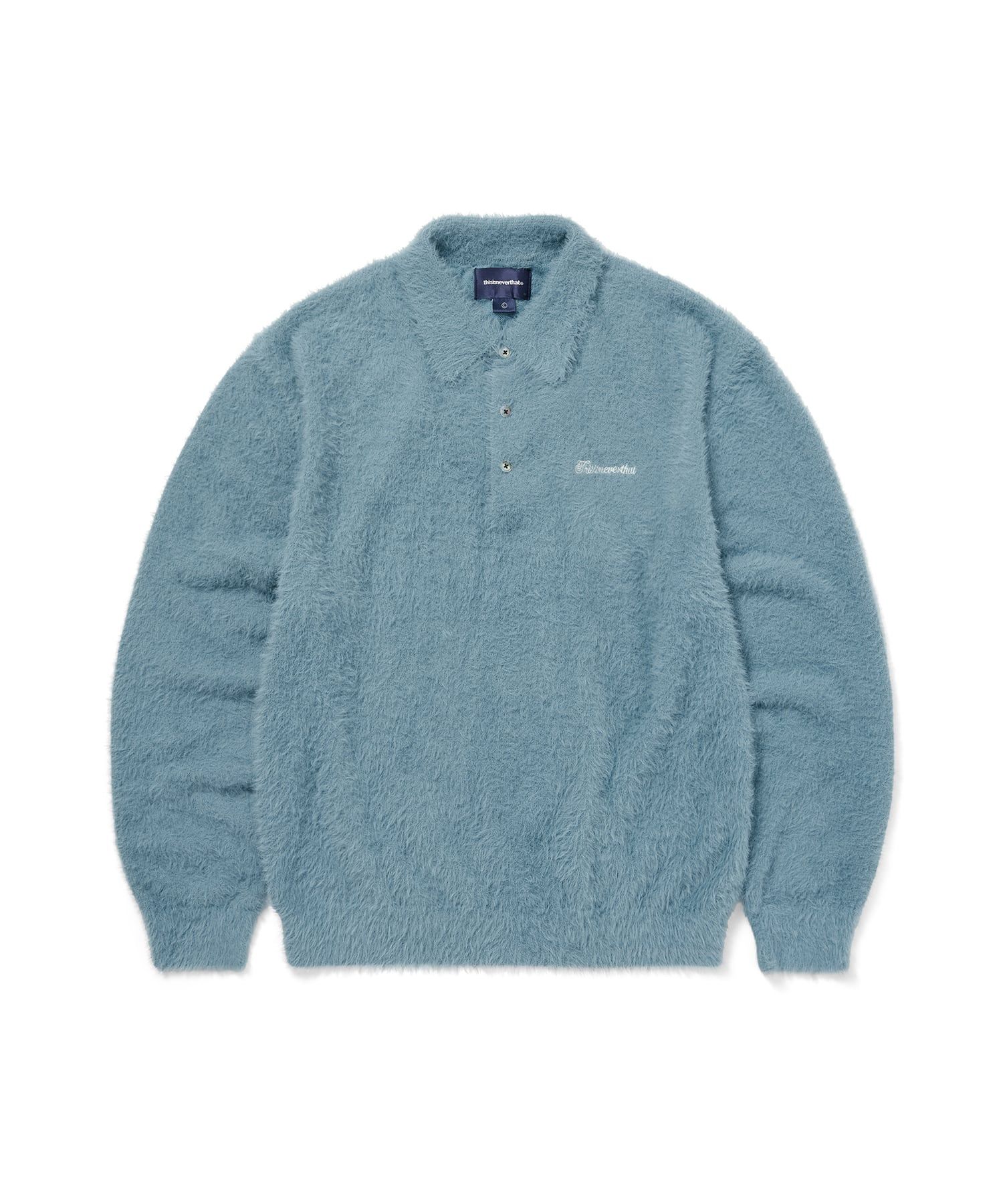 MUSINSA | thisisneverthat SCT-Logo Shaggy Knit Polo Light Blue