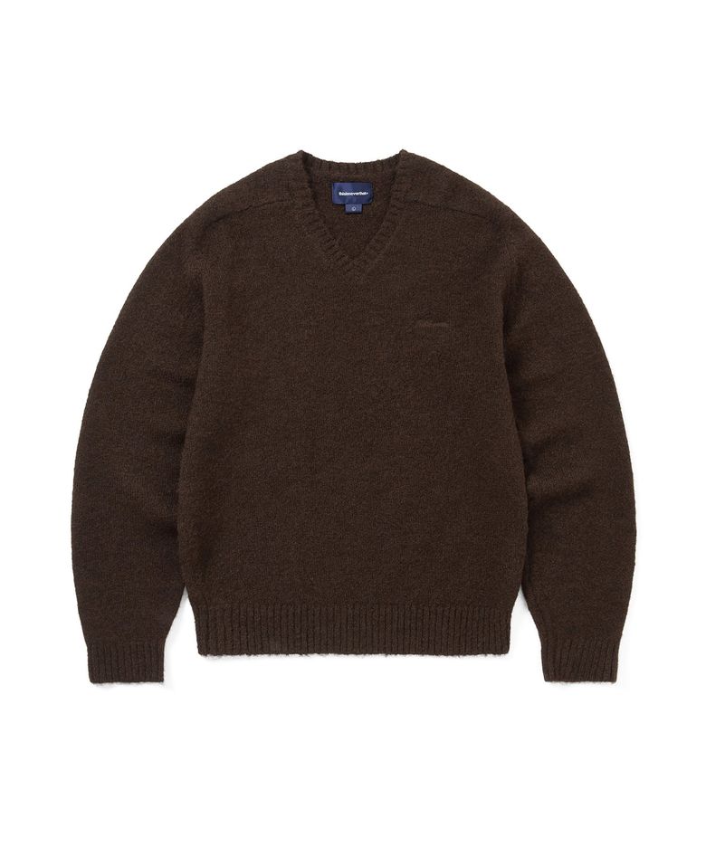 Brushed V Neck Knit Sweater Brown
