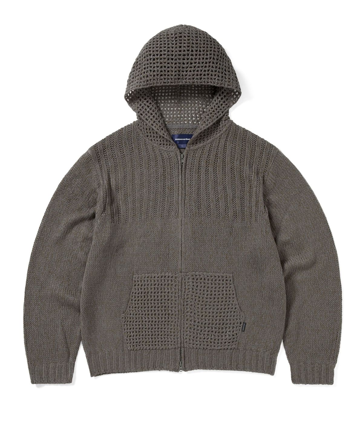 디스이즈네버댓(THISISNEVERTHAT) Crochet Knit Zip Up Hoodie Grey