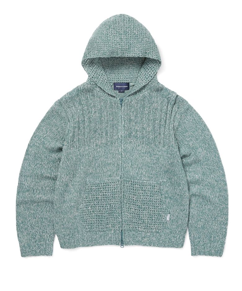 Crochet Knit Zip Up Hoodie Light Blue