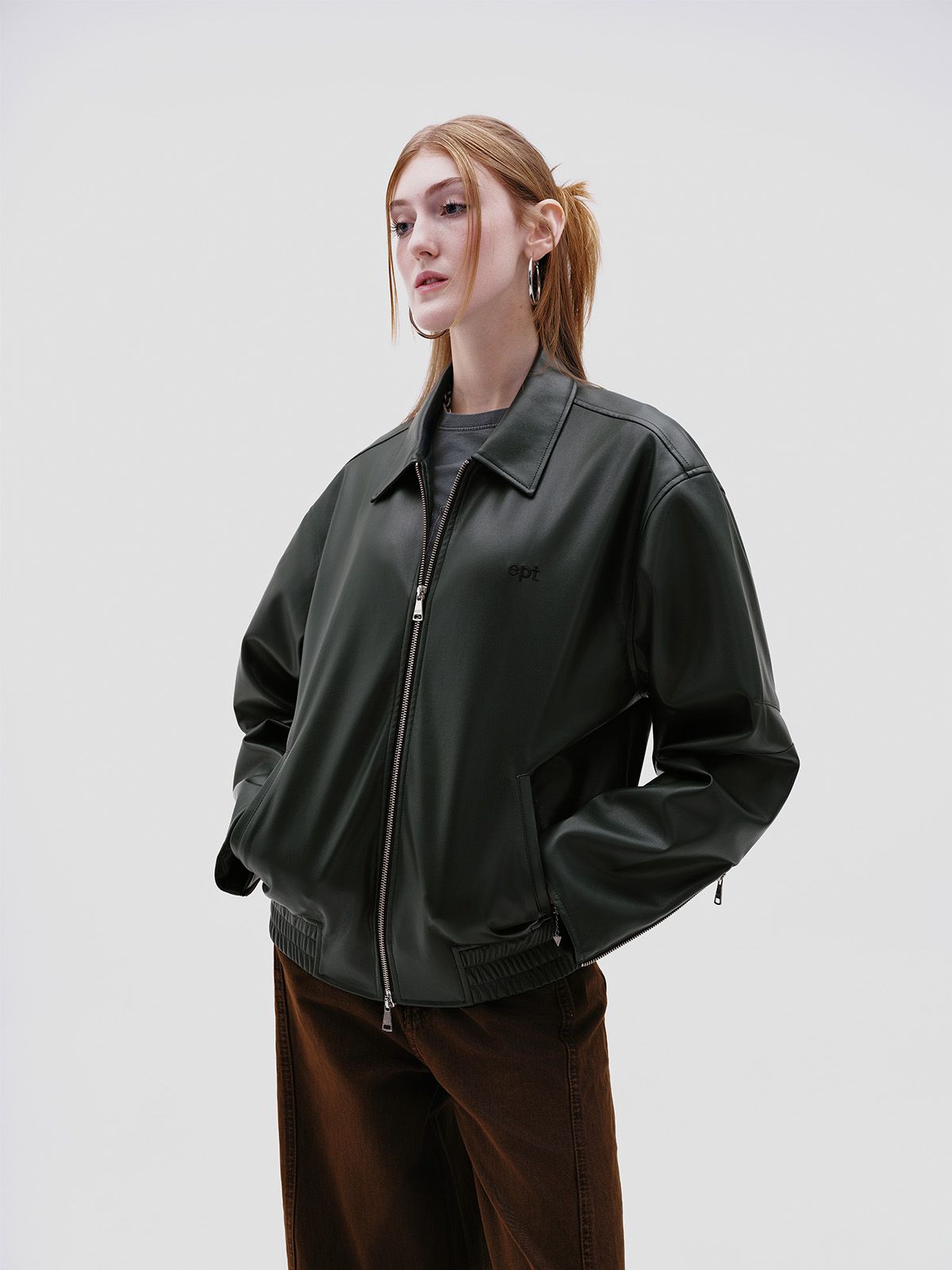 이피티(EPT) FAUX LEATHER JACKET (DEEP GREEN)