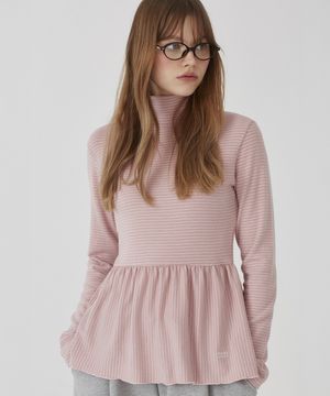 플레어 스트라이프 터틀넥 티셔츠 [핑크]
