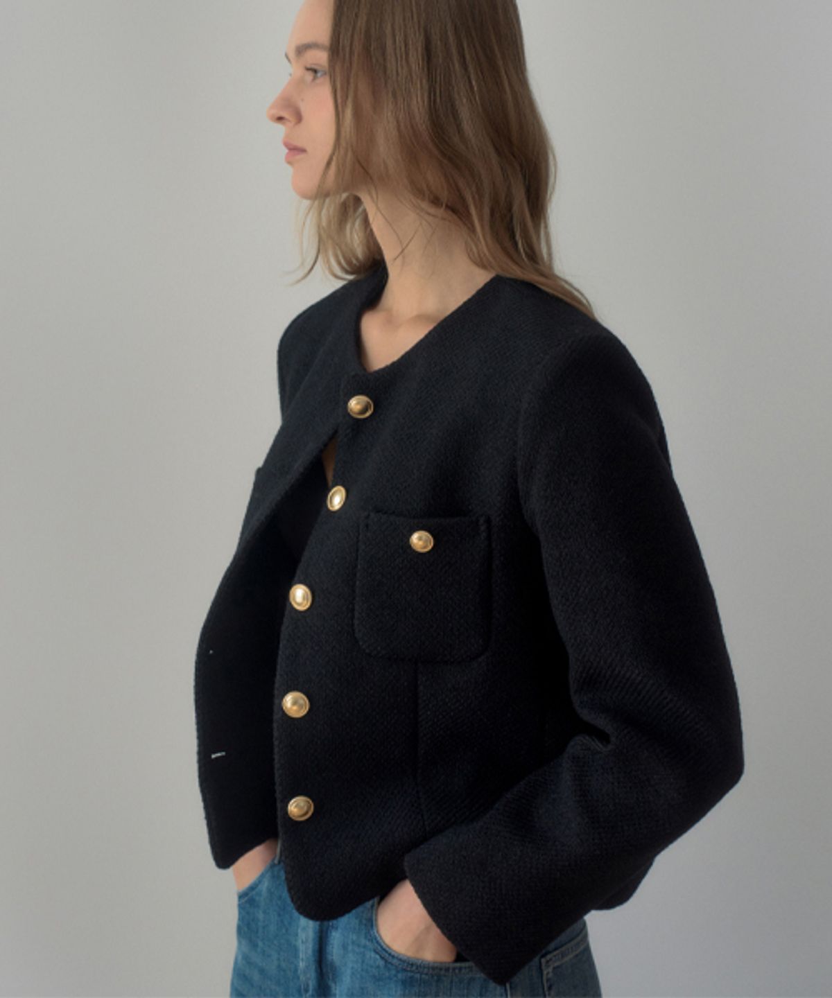 헤인트(HAINT) DEVON CLASSIC WOOL TWEED JACKET_BLACK