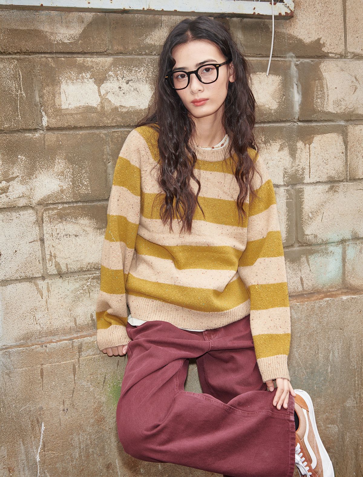 플랫웨이브 인 서울(FLATWAVE IN SEOUL) Noor Wool Stripe Round Knit Sand/Mustard
