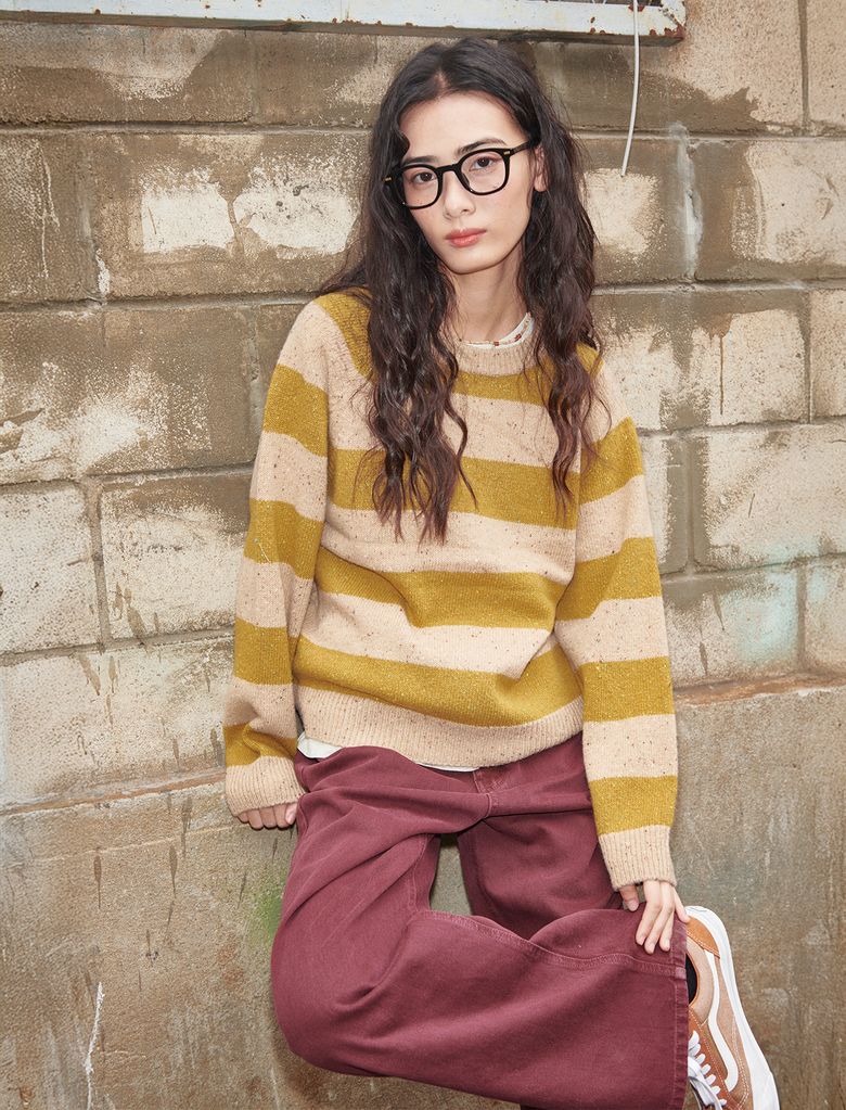 Noor Wool Stripe Round Knit Sand/Mustard