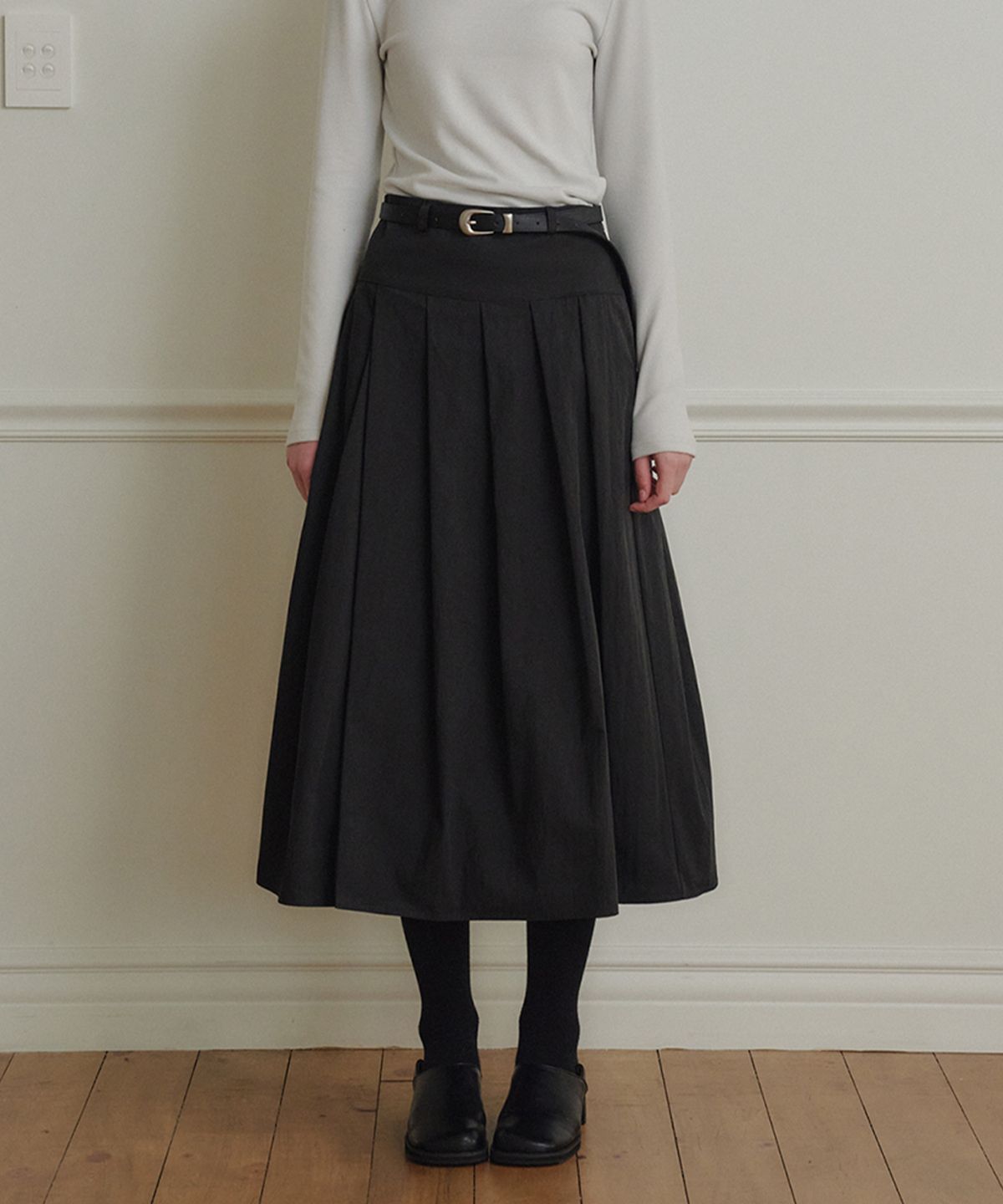 마롯(MARROT) Two-way Pleated Long Skirt_Black