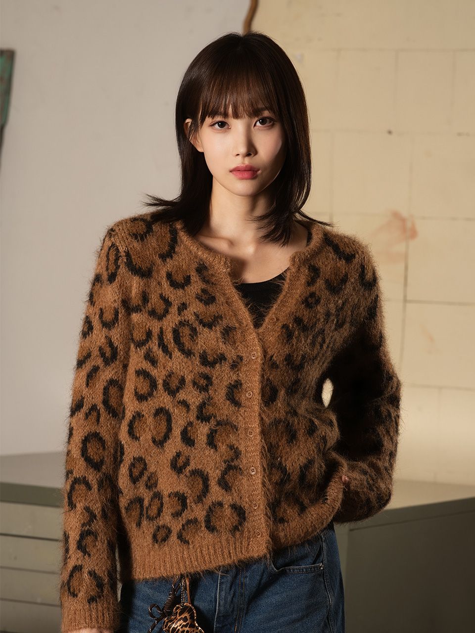 MUSINSA公式 | THE GREEN LAB レオパードジャカードカーディガン[キャメル]