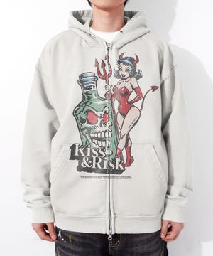RG Kiss & Risk Washed Zip-up Hoodie (Ecru)