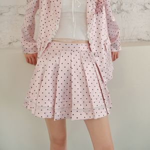 Cest_Polka dot lace pleated skirt