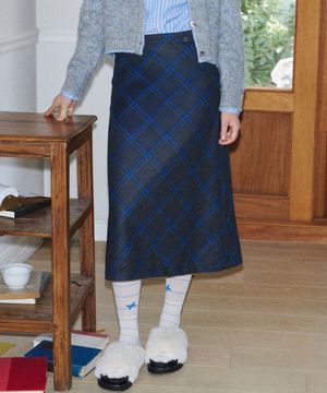체크 울스커트 (2C) (Blue)