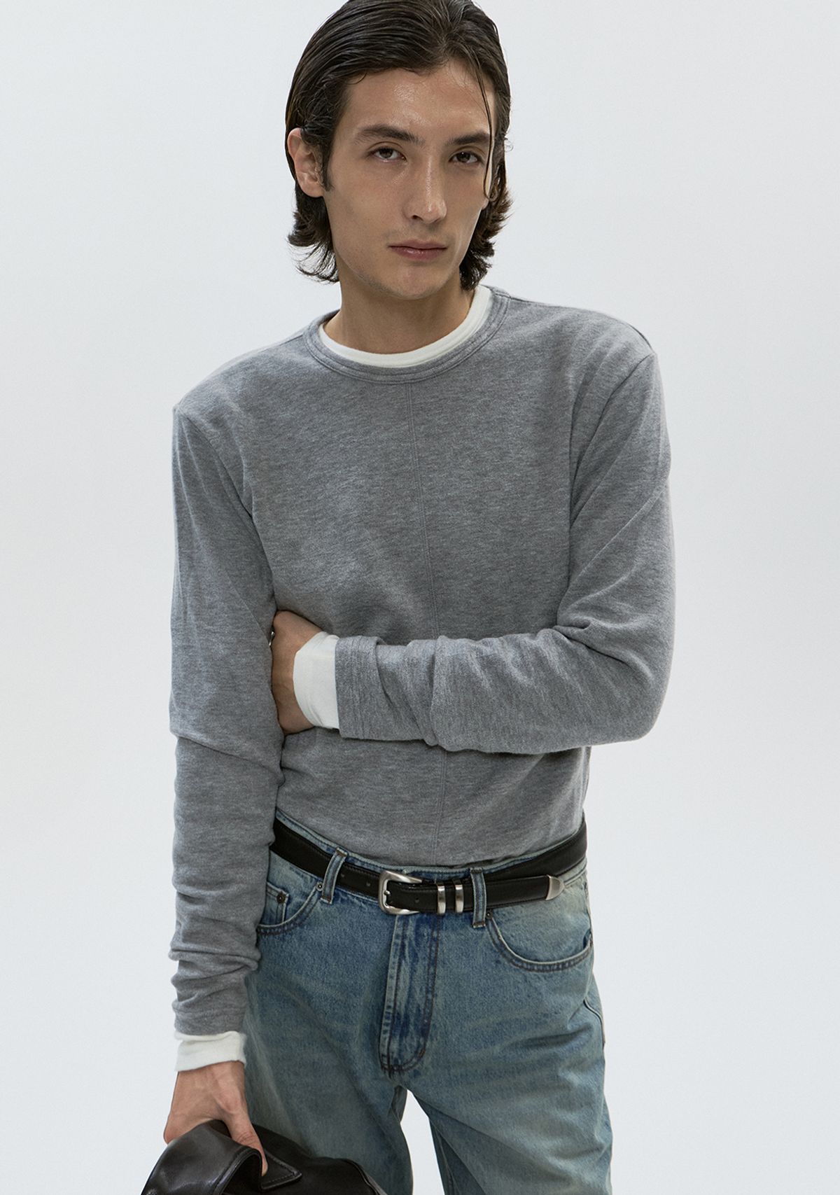 세비지(SAVAGE) Wool Crewneck Jersey Long Sleeve - Grey