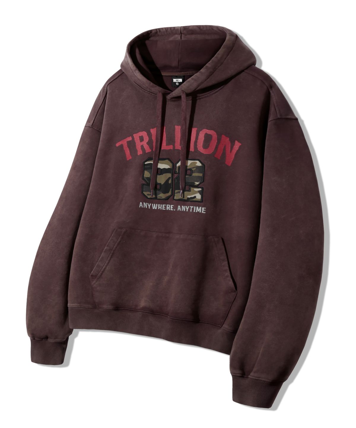 트릴리온(TRILLION) 카모 아플리케 그래픽 오버핏 후드_피그먼트 레드