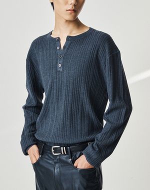 모디프 리브드 헨리넥 니트 [멜란지 그레이]