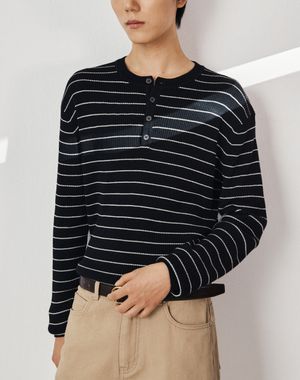 모디프 스트라이프 헨리넥 니트 [블랙]