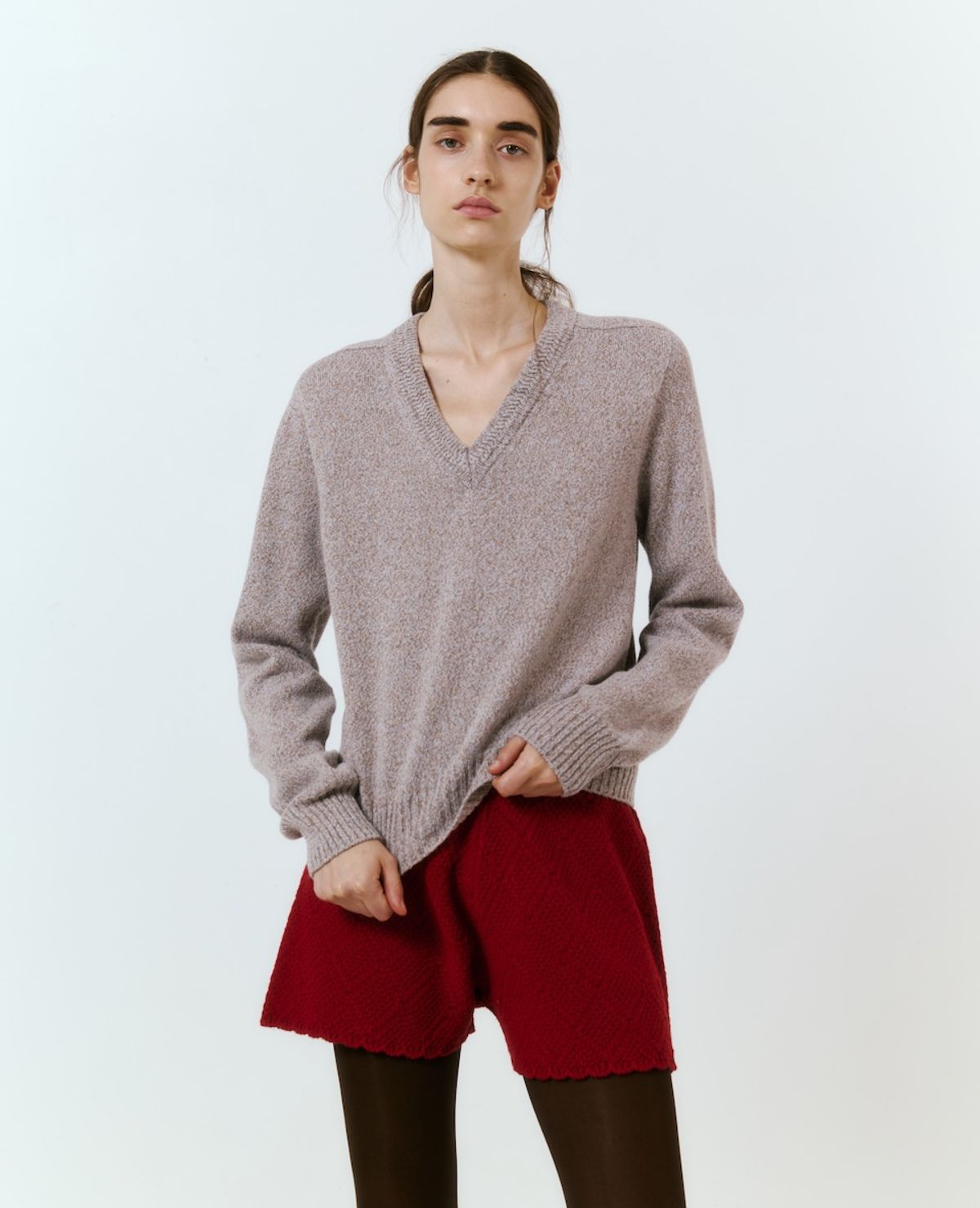 매기(MAGGIE) Argyle Knit Shorts (Red)