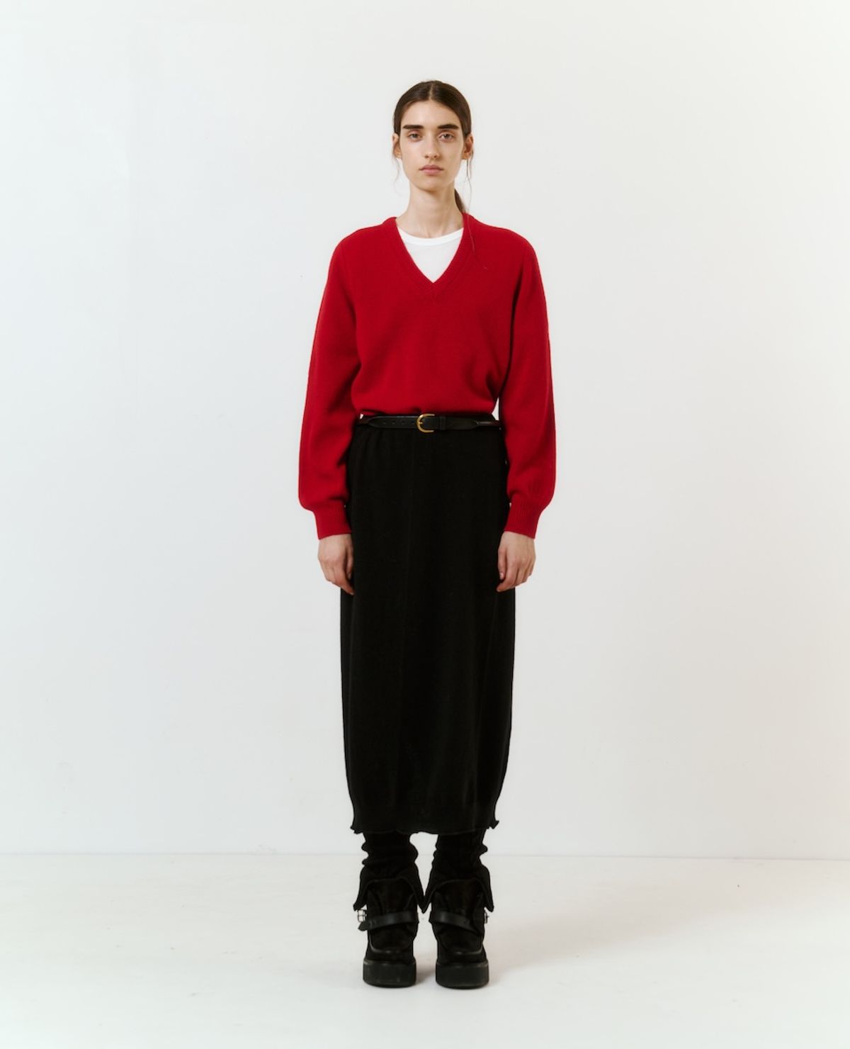 매기(MAGGIE) Camel Maxi Skirt (Black)