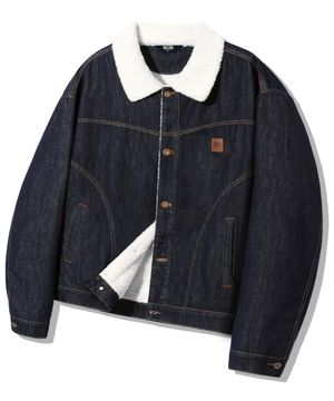 레더 패치 쉐르파 데님 자켓_인디고