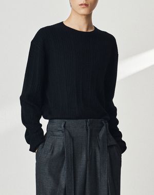 모디프 리브드 라운드넥 니트 [블랙]