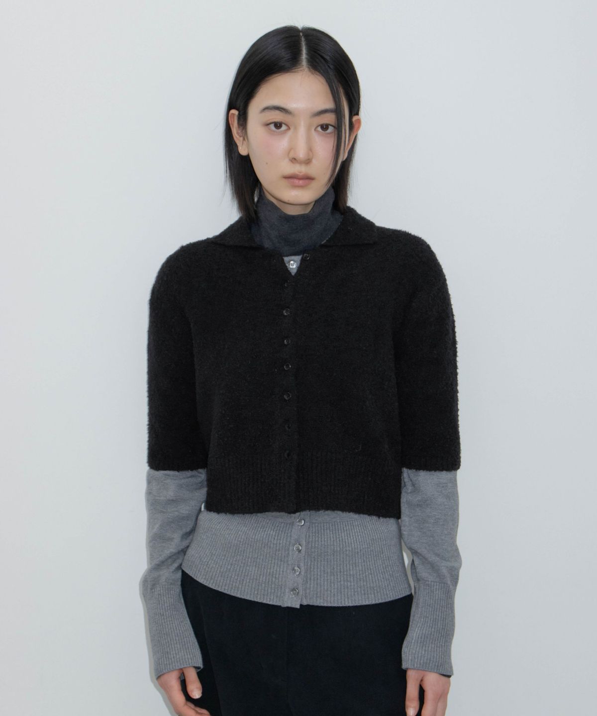지비에이치 어패럴(GBH APPAREL) HALF-SLEEVE COLLAR CARDIGAN / BLACK