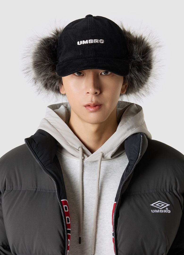 코듀로이 퍼 이어플랩 캡 블랙 UQ423CCPN3