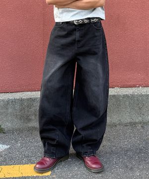로우 다트 벌룬 데님 팬츠 ( 워시드 블랙 )