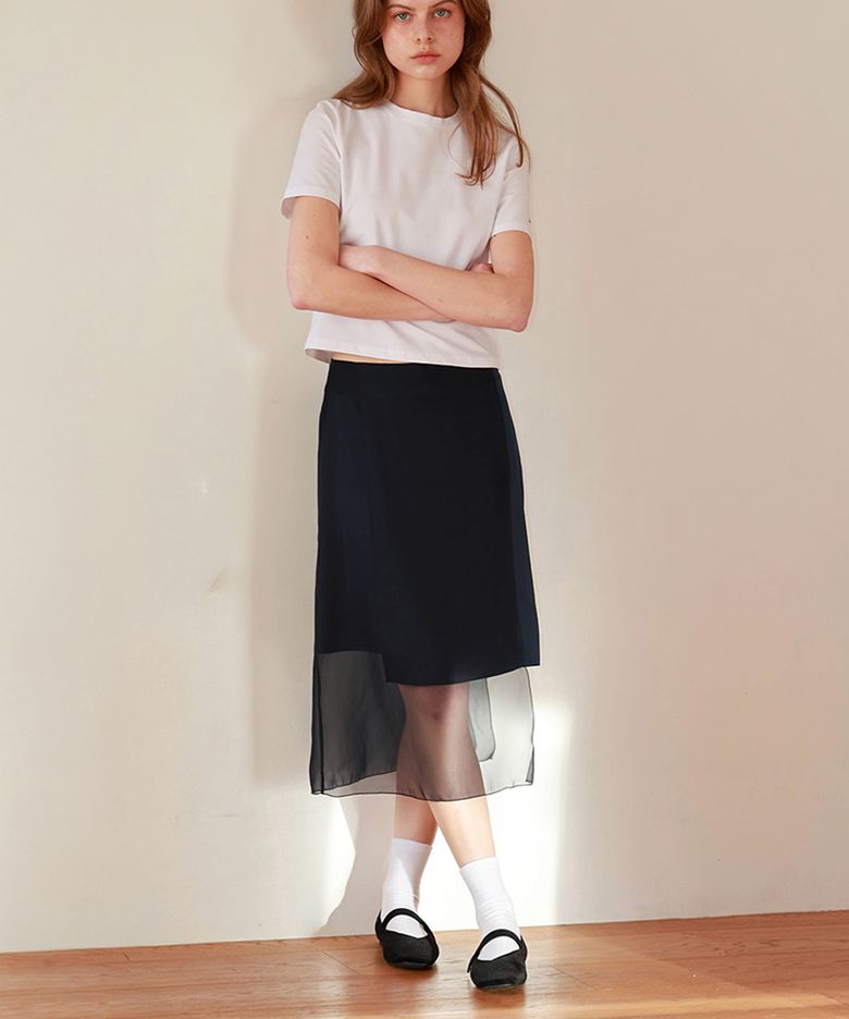 언발란스 시스루 레이어드 스커트 (네이비)
