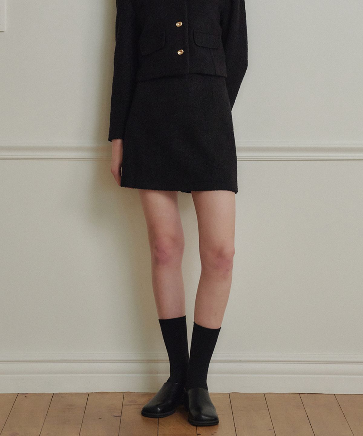 마롯(MARROT) A Line Wool Tweed Mini Skirt_Black