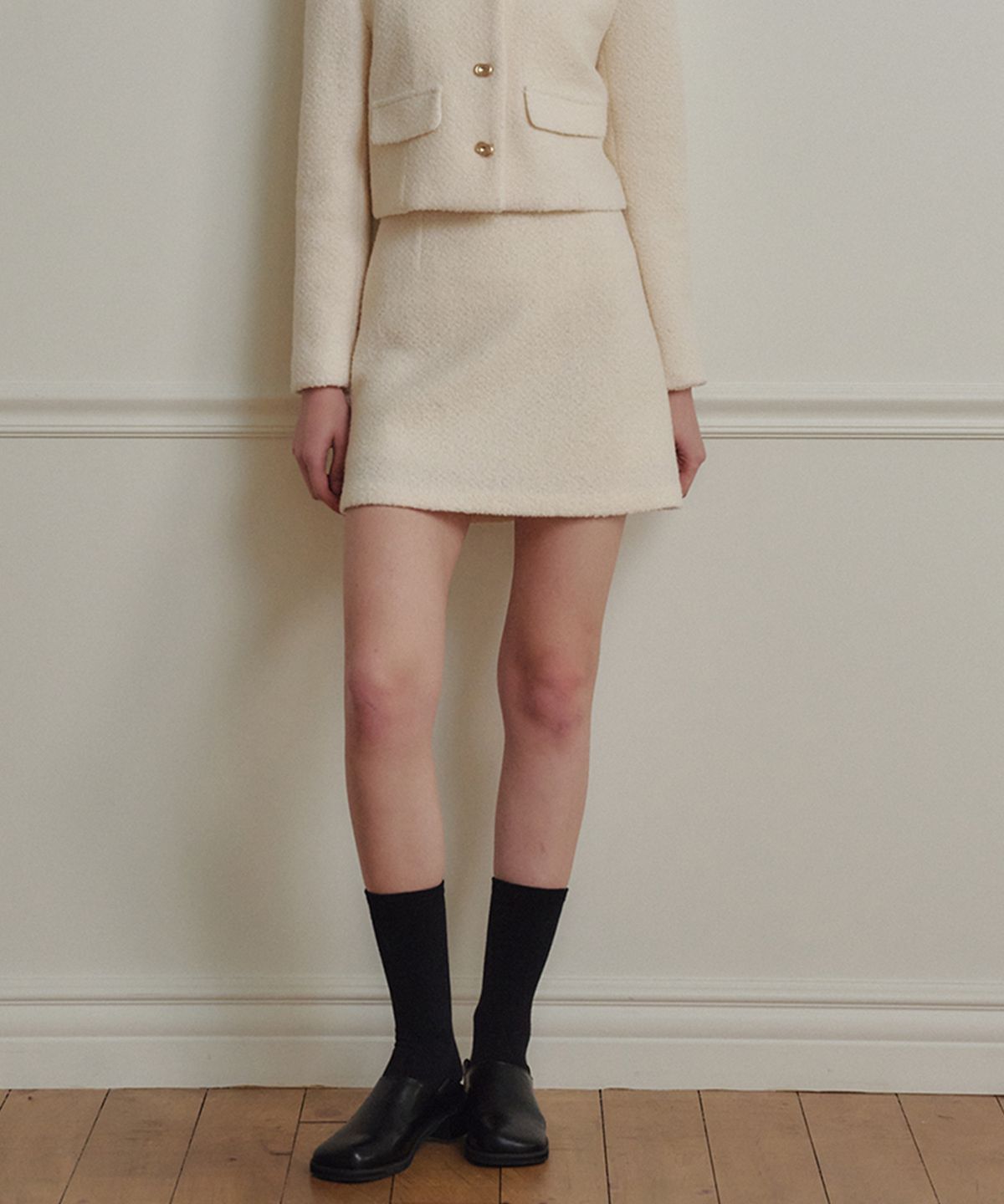 마롯(MARROT) A Line Wool Tweed Mini Skirt_Cream