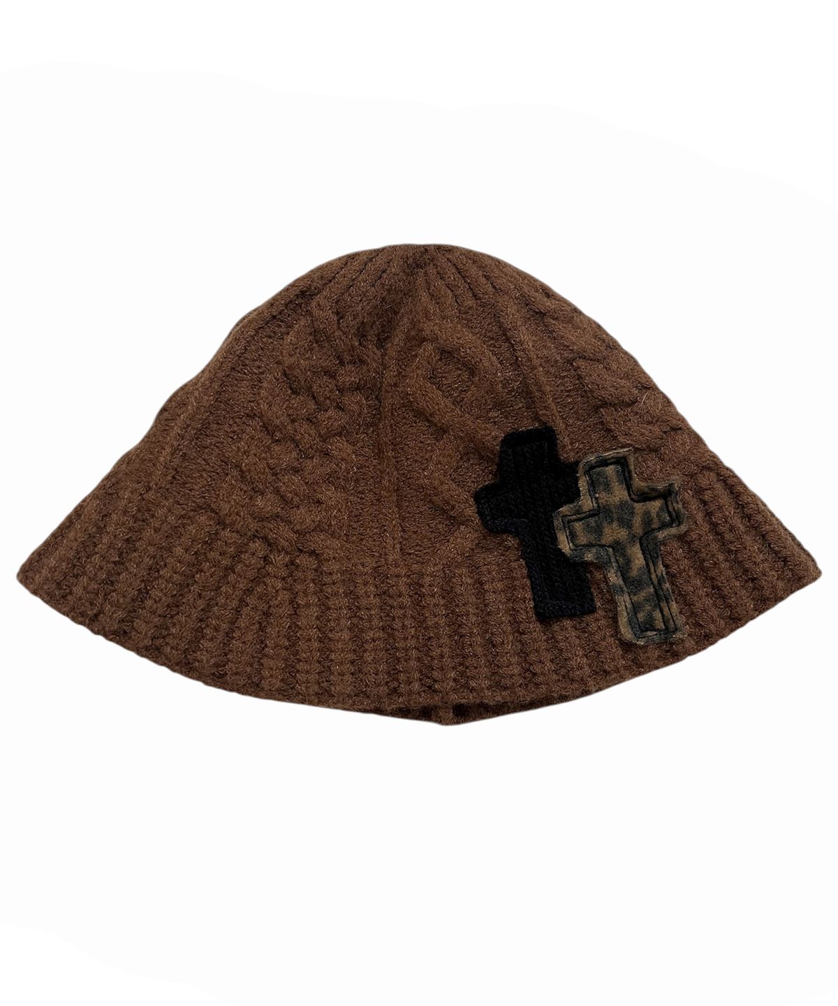 스케이터락(SK8ER ROCK) Cable Knit Cross Bucket Hat ((brown))