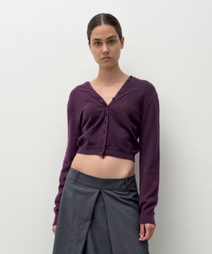 V NECK BUTTON CARDIGAN (purple)