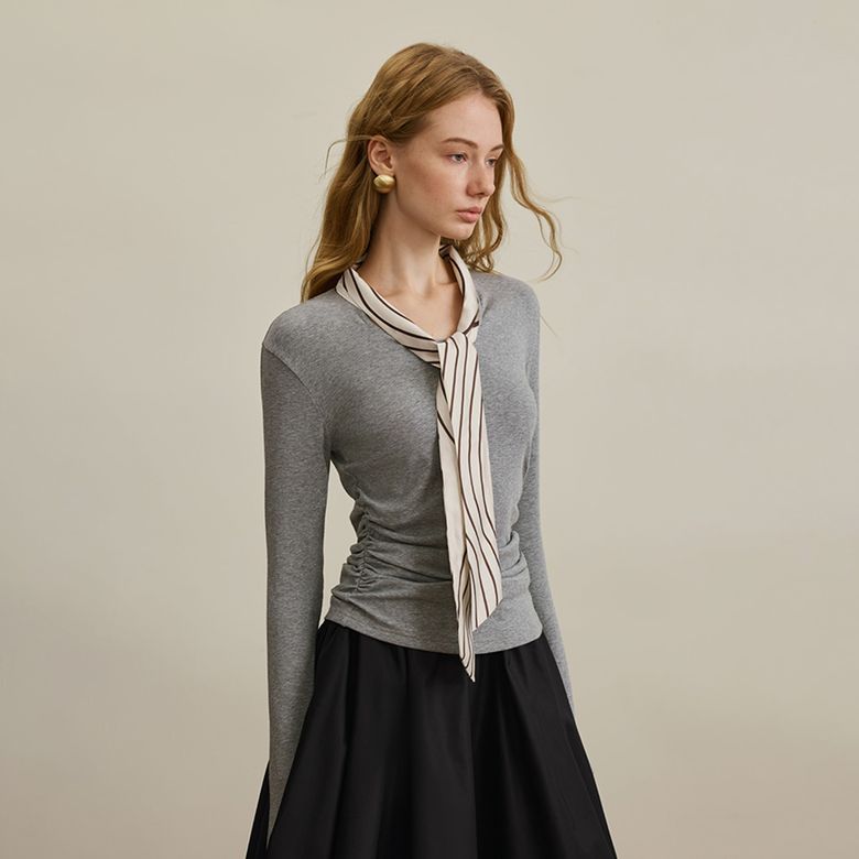 YY_Waist slim crew neck top_2color