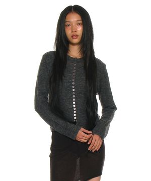 93 자카드 쉬어 니트 가디건_차콜 멜란지