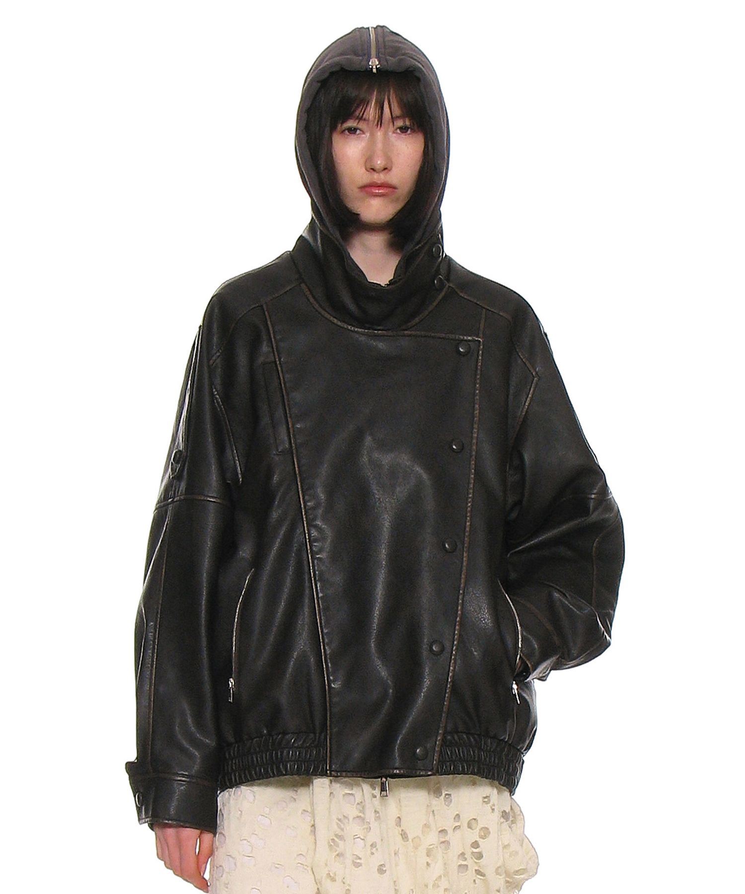 MUSINSA | PARTIMENTO WOMEN Vintage Leather Bomber Jacket_Dark Brown