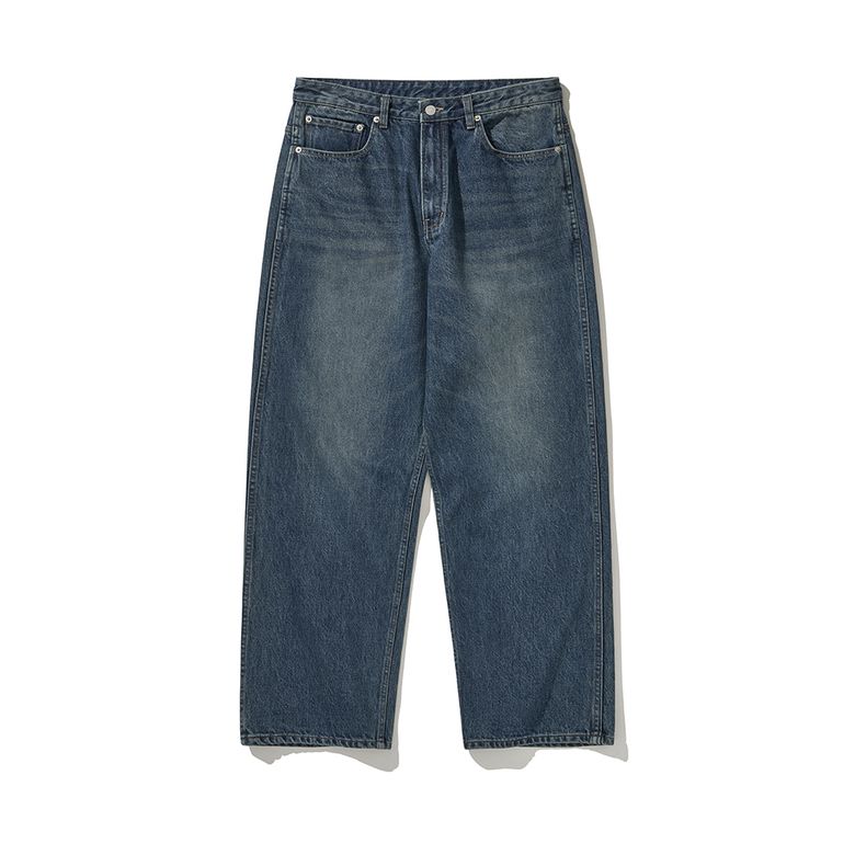 WASHED WIDE DENIM PANTS BLUE