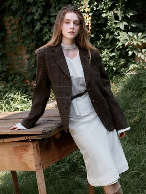 FELICIA classic wool jacket_BROWN CHECK