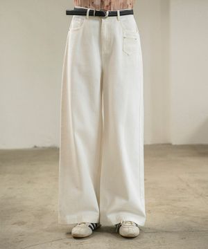 미니미 포켓 와이드 벨티드 코튼 팬츠