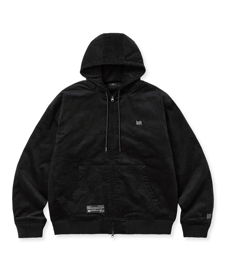 TAG CORDUROY PADDED HOOD ZIP UP - BLACK