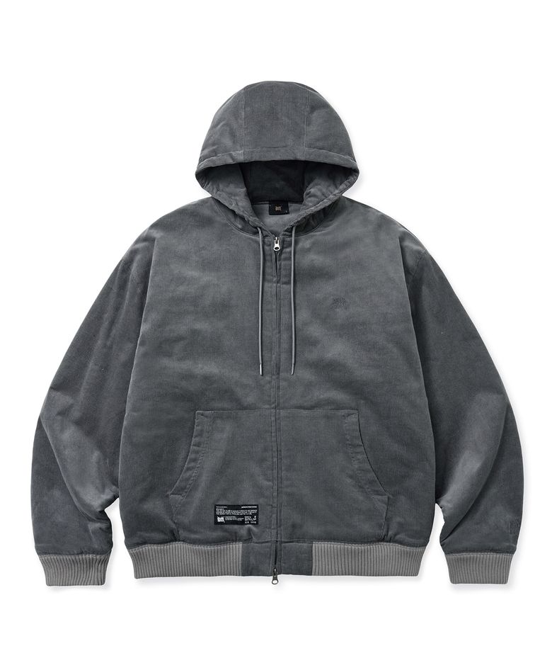 TAG CORDUROY PADDED HOOD ZIP UP - LIGHT GREY