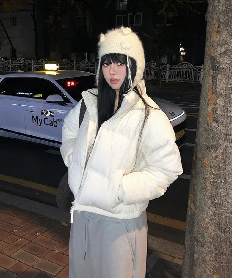 우먼스 코듀로이 숏 다운 점퍼 크림