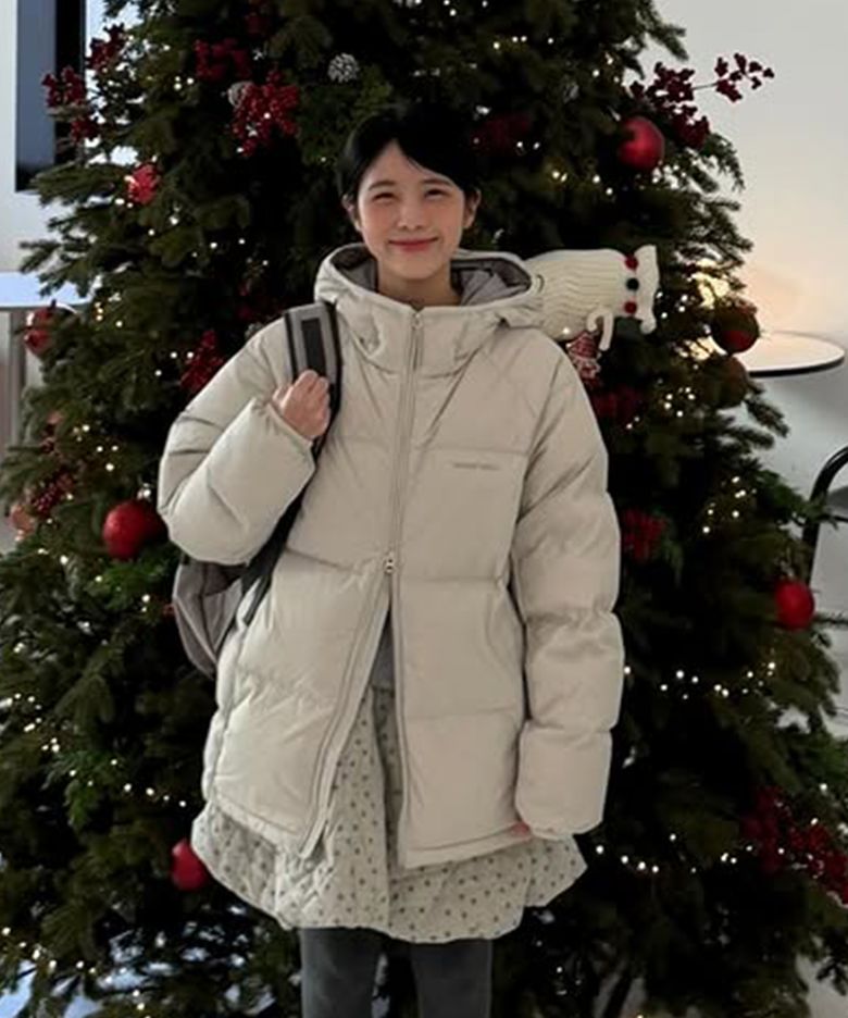 퍼텍스 립스탑 후드 다운 점퍼 크림