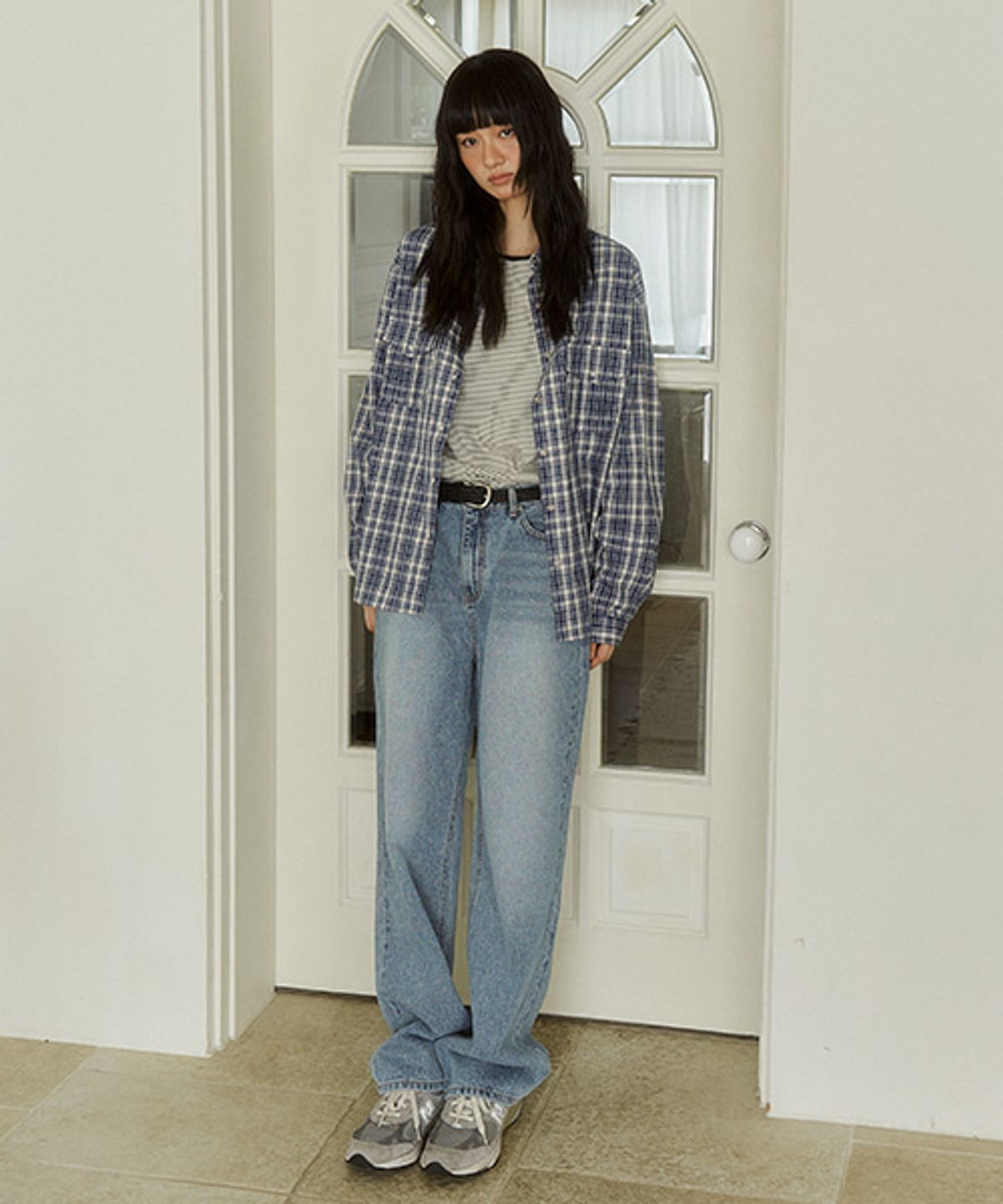 샵아라(SHOP,ARA) Pint snap point check shirt_Navy